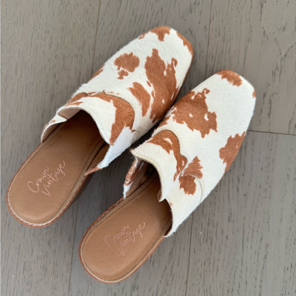 Crown Vintage Mule Slides with Cow Hair